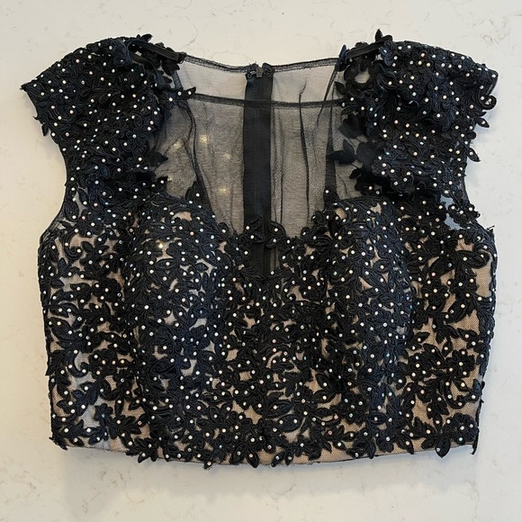 EMOTION Two Piece Cropped Black Mesh Glam Lace Tutu Mini Prom Punk Dress Outfit - Picture 2 of 14